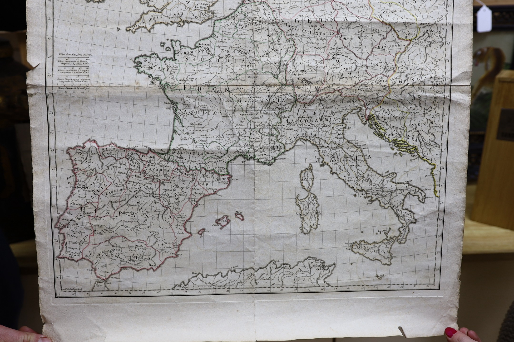 Godofredo Henselio [i.e., Gottfried Hensel], Scholae A. C. ap. Hirschb, four mappae geographico-polyglottae, in various languages and scripts, Nuremburg: Homann Heirs, 1741. and another map of Europe